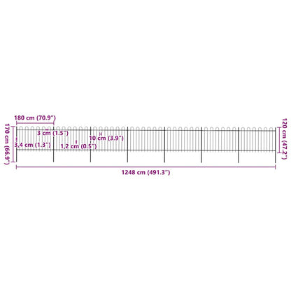 Garden Fence with Hoop Top Steel 1248x120 cm Black