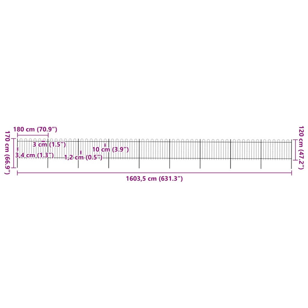 Garden Fence with Hoop Top Steel 1603.5x120 cm Black