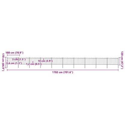 Garden Fence with Hoop Top Steel 1781.5x120 cm Black