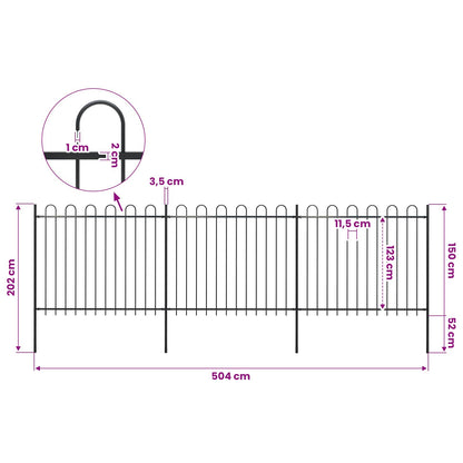 Garden Fence with Hoop Top Steel 504x150 cm Black