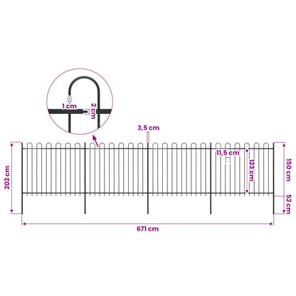 Garden Fence with Hoop Top Steel 671x150 cm Black