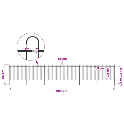 Garden Fence with Hoop Top Steel 1005x150 cm Black