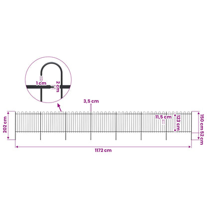 Garden Fence with Hoop Top Steel 1172x150 cm Black