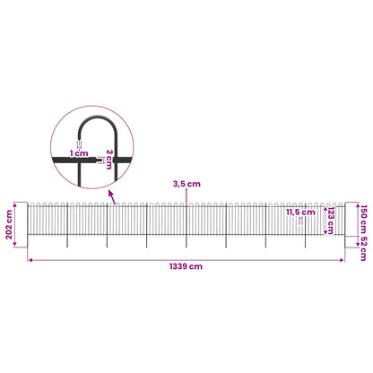 Garden Fence with Hoop Top Steel 1339x150 cm Black