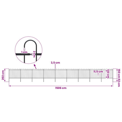 Garden Fence with Hoop Top Steel 1506x150 cm Black