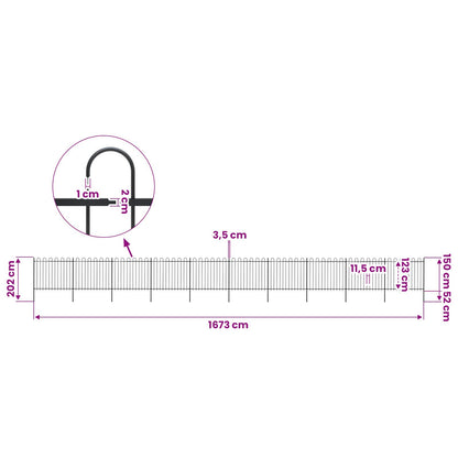 Garden Fence with Hoop Top Steel 1673x150 cm Black