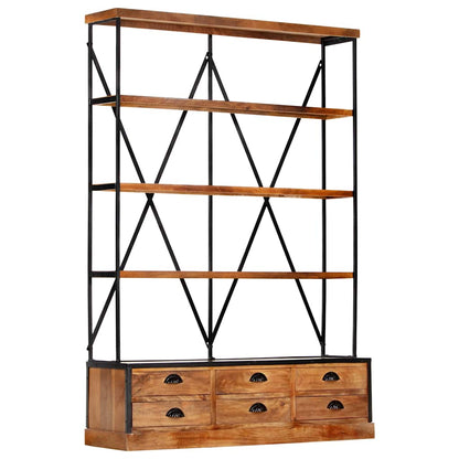 284423 vidaXL 4-Tier Bookcase with 6 Drawers 122x36x181 cm Solid Mango Wood