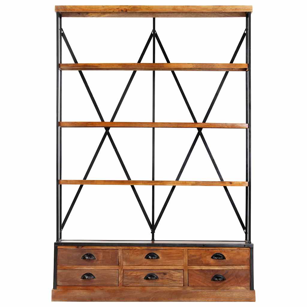 284423 vidaXL 4-Tier Bookcase with 6 Drawers 122x36x181 cm Solid Mango Wood