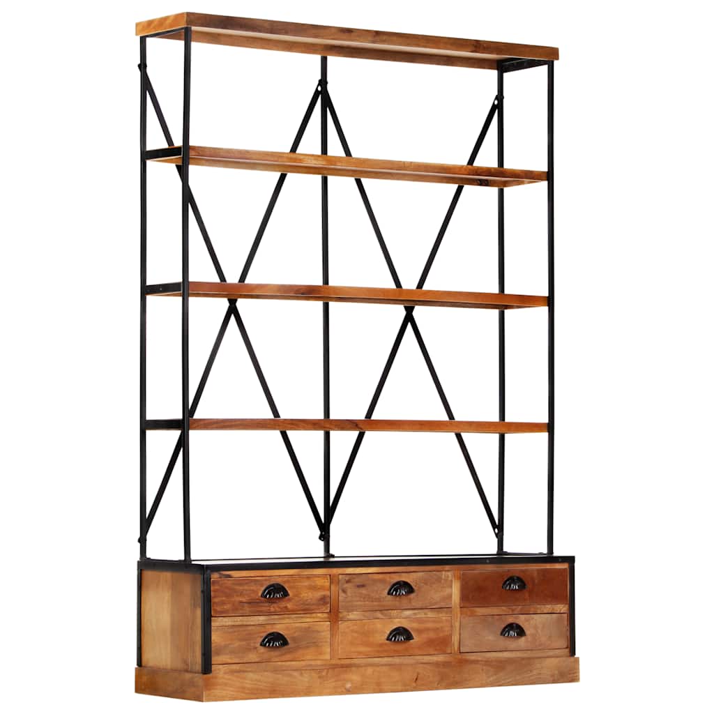 284423 vidaXL 4-Tier Bookcase with 6 Drawers 122x36x181 cm Solid Mango Wood