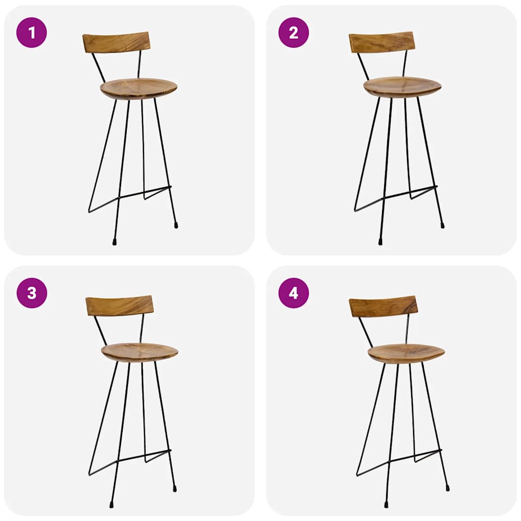 Bar Stools 2 pcs Solid Teak Wood