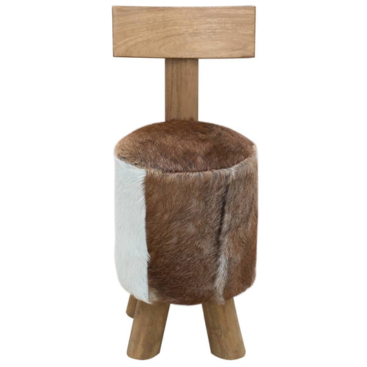 Stool Goatskin Leather and Solid Teak Wood