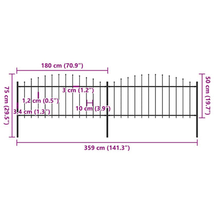 Garden Fence with Spear Top Steel (0.5-0.75)x3.4 m Black
