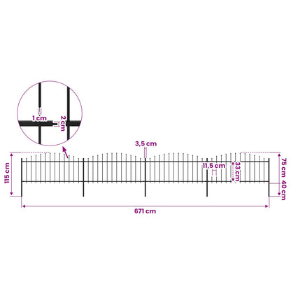 Garden Fence with Spear Top Steel 671x75 cm Black