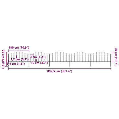 Garden Fence with Spear Top Steel 892.5x75 cm Black