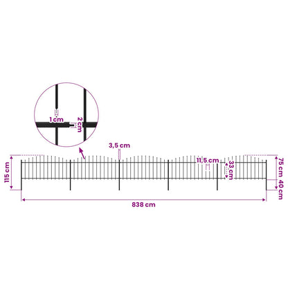 Garden Fence with Spear Top Steel 838x75 cm Black