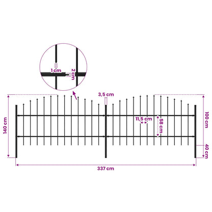 Garden Fence with Spear Top Steel 337x100 cm Black