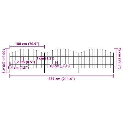 Garden Fence with Spear Top Steel 537x100 cm Black