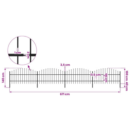 Garden Fence with Spear Top Steel 671x100 cm Black