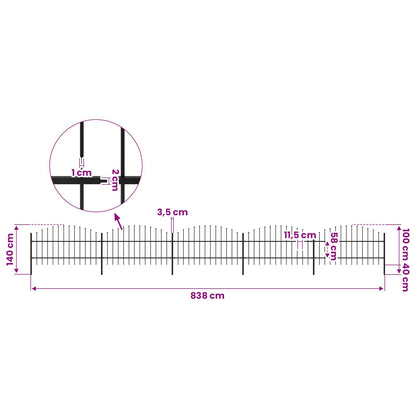 Garden Fence with Spear Top Steel 838x100 cm Black
