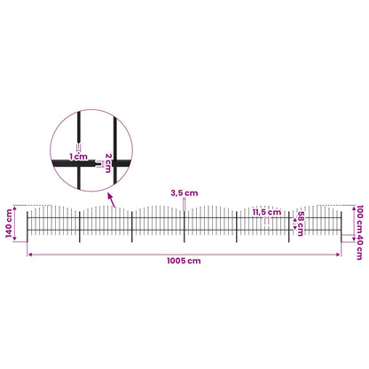 Garden Fence with Spear Top Steel 1005x100 cm Black