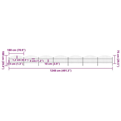 Garden Fence with Spear Top Steel 1248x100 cm Black