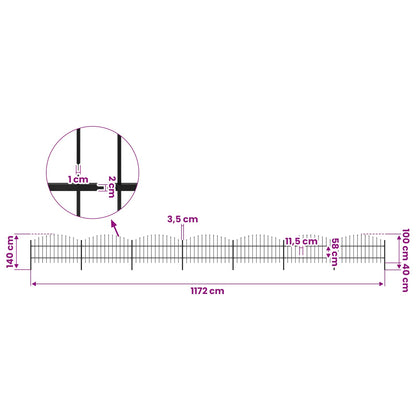 Garden Fence with Spear Top Steel 1172x100 cm Black