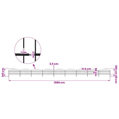 Garden Fence with Spear Top Steel 1506x100 cm Black