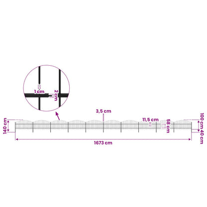 Garden Fence with Spear Top Steel 1673x100 cm Black