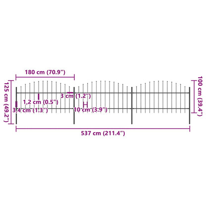 Garden Fence with Spear Top Steel 537x125 cm Black