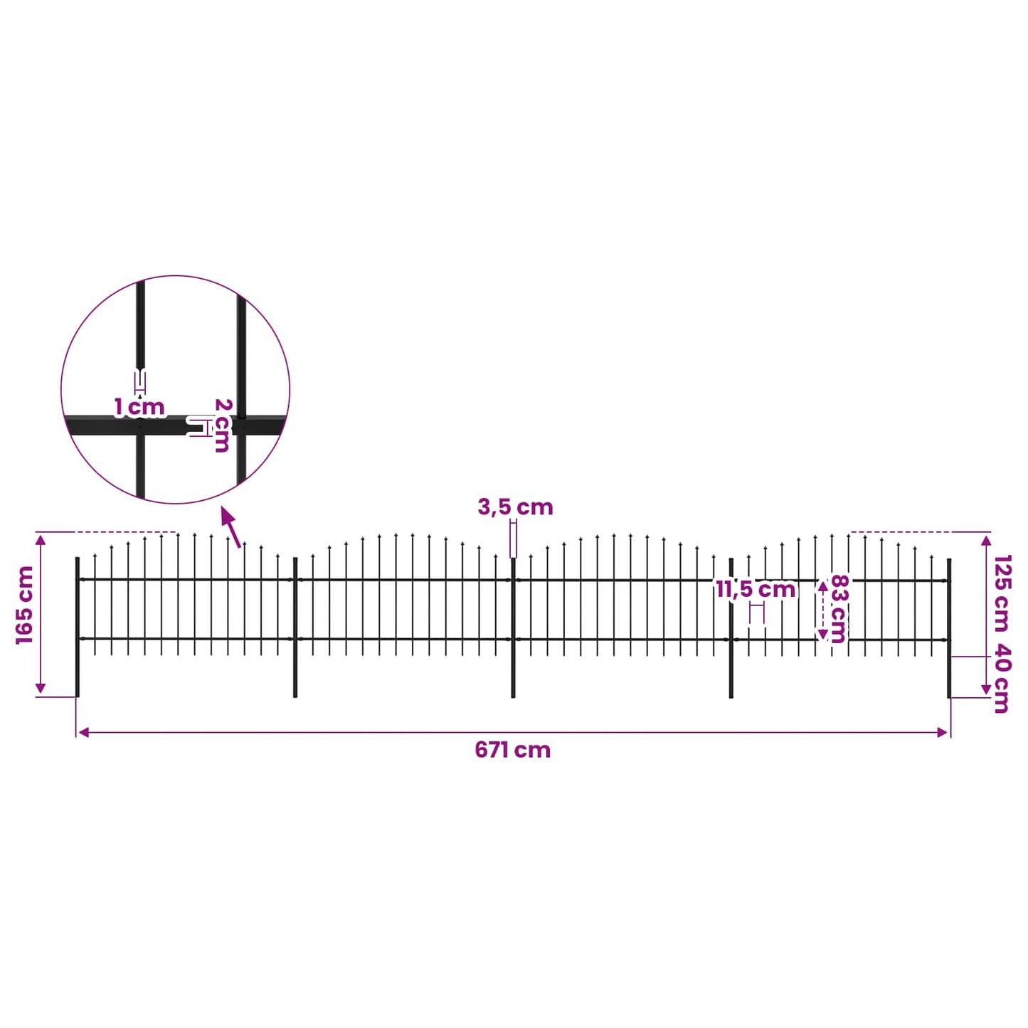 Garden Fence with Spear Top Steel 671x125 cm Black
