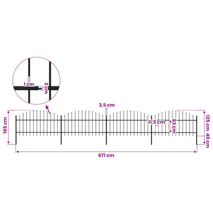 Garden Fence with Spear Top Steel 671x125 cm Black