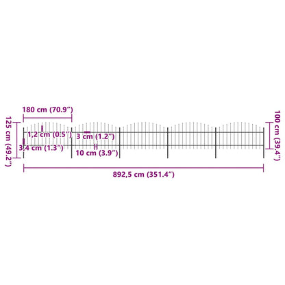 Garden Fence with Spear Top Steel 892.5x125 cm Black