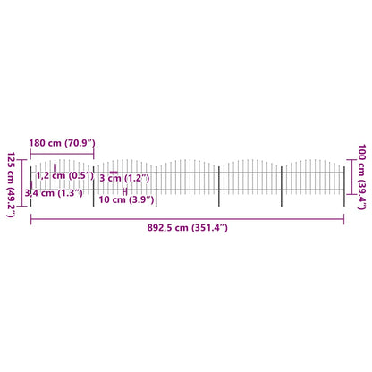 Garden Fence with Spear Top Steel 892.5x125 cm Black