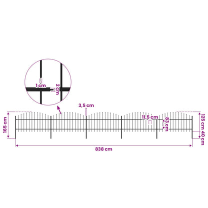 Garden Fence with Spear Top Steel 838x125 cm Black