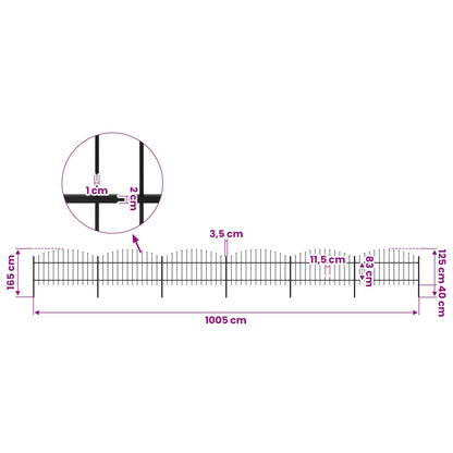Garden Fence with Spear Top Steel 1005x125 cm Black