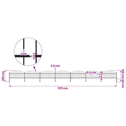 Garden Fence with Spear Top Steel 1172x125 cm Black