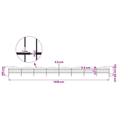Garden Fence with Spear Top Steel 1339x125 cm Black