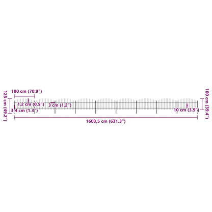 Garden Fence with Spear Top Steel 1603.5x125 cm Black