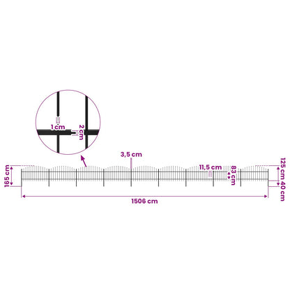 Garden Fence with Spear Top Steel 1506x125 cm Black