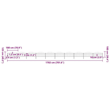 Garden Fence with Spear Top Steel 1781.5x125 cm Black