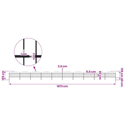 Garden Fence with Spear Top Steel 1673x125 cm Black