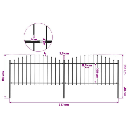 Garden Fence with Spear Top Steel 337x150 cm Black