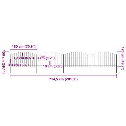 Garden Fence with Spear Top Steel 714.5x150 cm Black