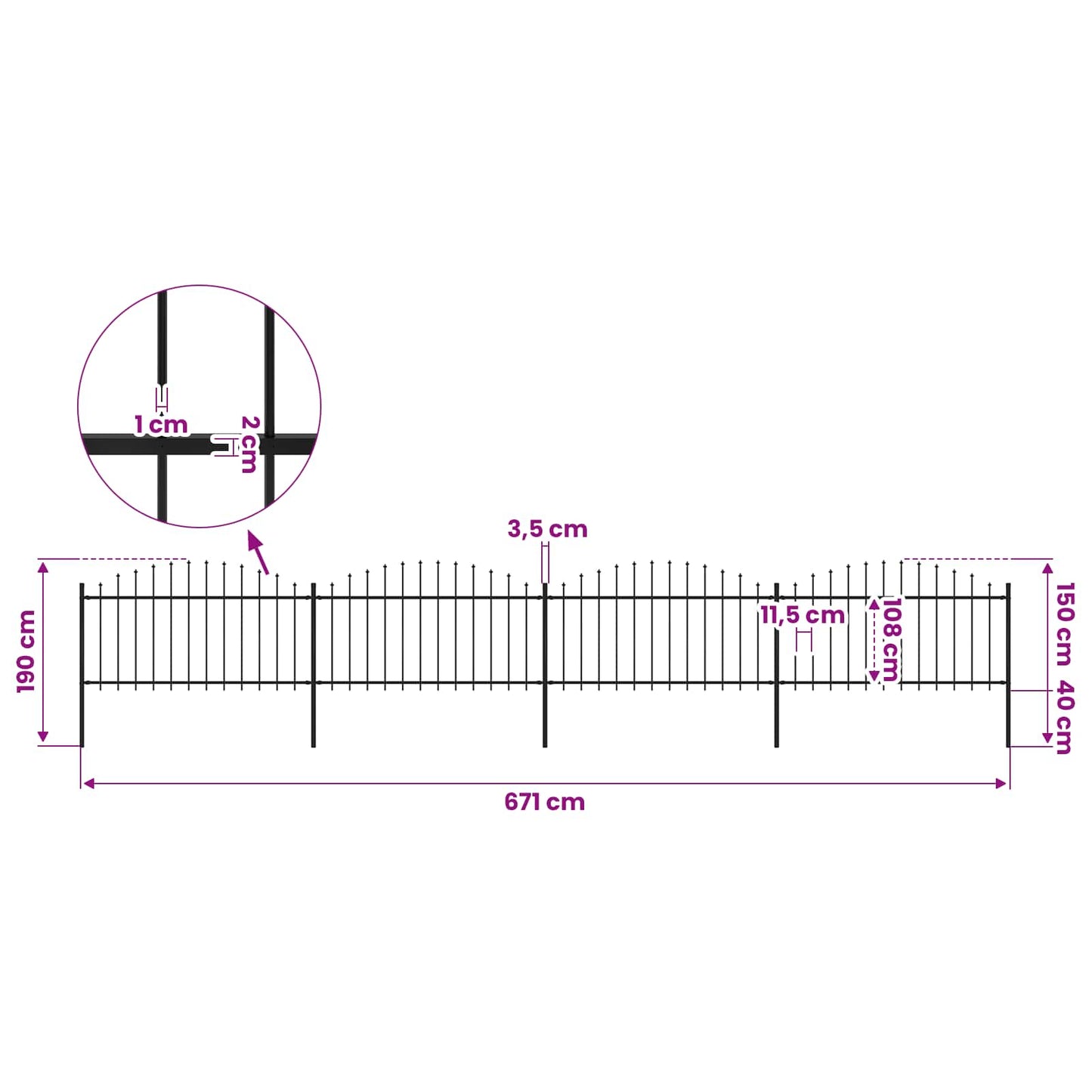 Garden Fence with Spear Top Steel 671x150 cm Black