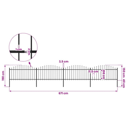 Garden Fence with Spear Top Steel 671x150 cm Black