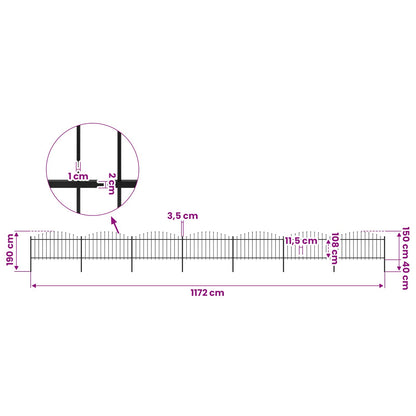 Garden Fence with Spear Top Steel 1172x150 cm Black
