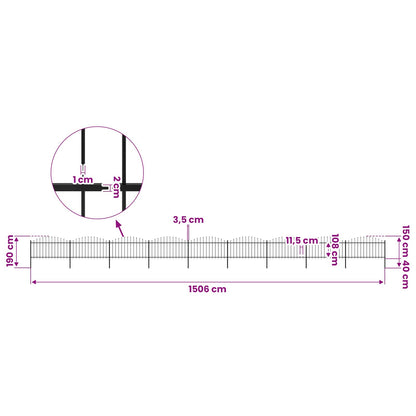 Garden Fence with Spear Top Steel 1506x150 cm Black