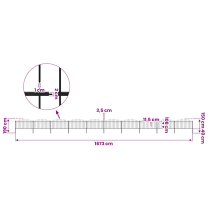 Garden Fence with Spear Top Steel 1673x150 cm Black