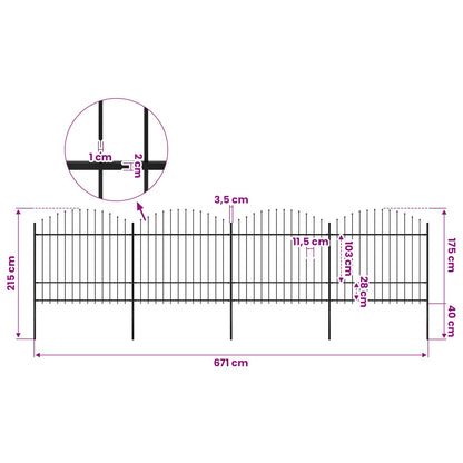 Garden Fence with Spear Top Steel 671x175 cm Black