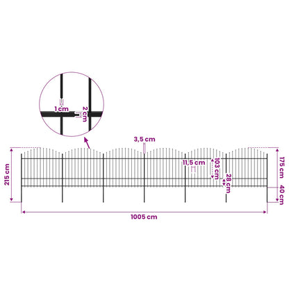 Garden Fence with Spear Top Steel 1005x175 cm Black